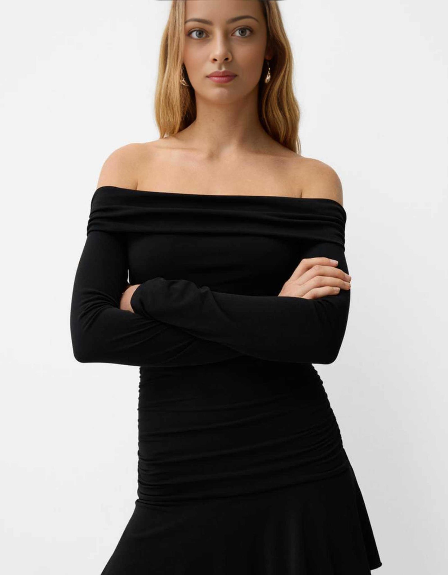 LONG SLEEVE RUFFLED MINI DRESS